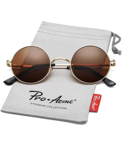 Retro Small Round Polarized Sunglasses for Men Women John Lennon Style - C6 Gold Frame/Brown Lens - C518A4R9M57 $8.35 Oval