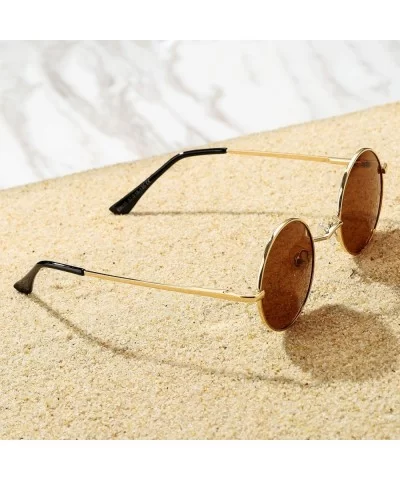 Retro Small Round Polarized Sunglasses for Men Women John Lennon Style - C6 Gold Frame/Brown Lens - C518A4R9M57 $8.35 Oval