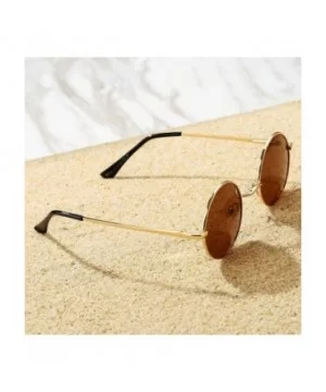 Retro Small Round Polarized Sunglasses for Men Women John Lennon Style - C6 Gold Frame/Brown Lens - C518A4R9M57 $8.35 Oval