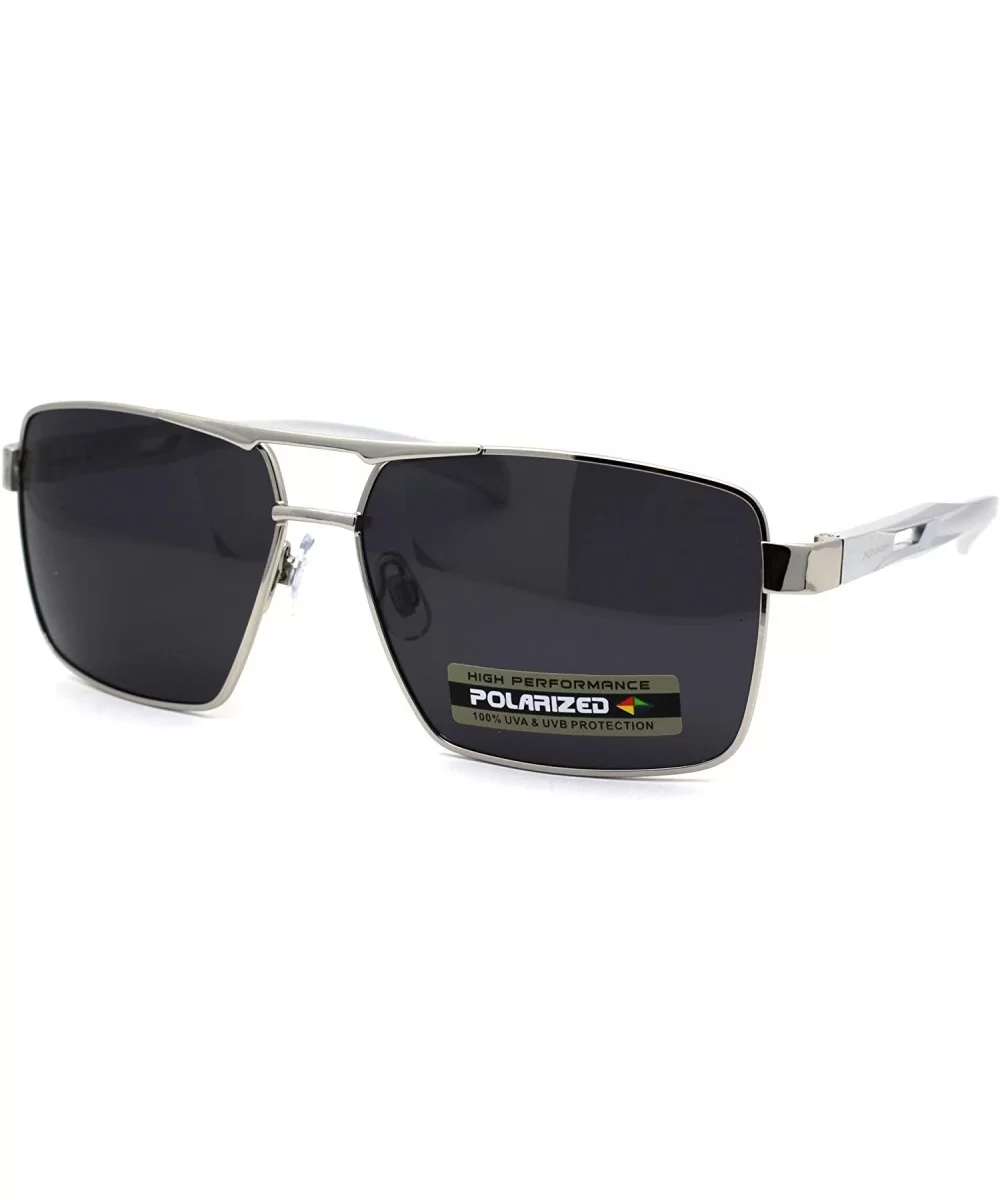 No Glare Polarized Lens Rectangular Sport Pilots Sunglasses - Silver Black - CT196IIHC4U $13.63 Rectangular