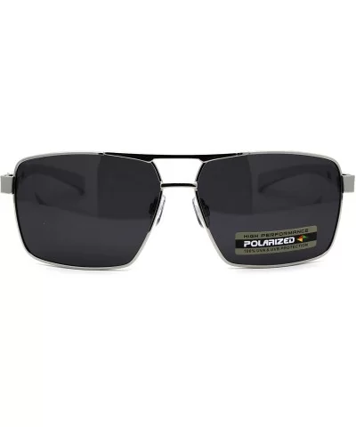 No Glare Polarized Lens Rectangular Sport Pilots Sunglasses - Silver Black - CT196IIHC4U $13.63 Rectangular