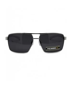 No Glare Polarized Lens Rectangular Sport Pilots Sunglasses - Silver Black - CT196IIHC4U $13.63 Rectangular