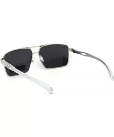 No Glare Polarized Lens Rectangular Sport Pilots Sunglasses - Silver Black - CT196IIHC4U $13.63 Rectangular