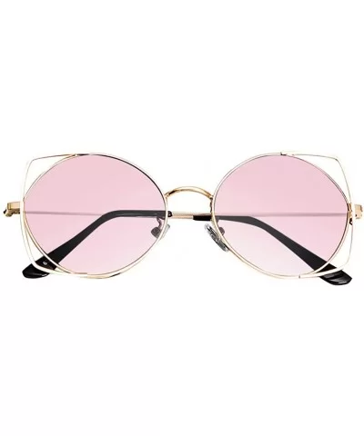 Sunglasses for Women Cat Eye Mirrored Flat Lenses Metal Frame Designer Sunglasses Holiday - Pink - CE18RL0YLDN $9.81 Round