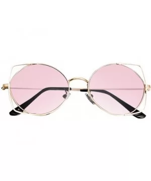 Sunglasses for Women Cat Eye Mirrored Flat Lenses Metal Frame Designer Sunglasses Holiday - Pink - CE18RL0YLDN $9.81 Round