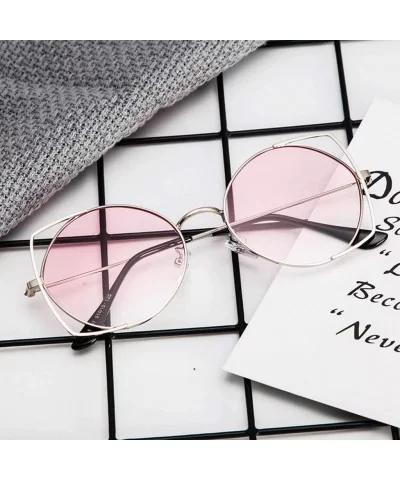 Sunglasses for Women Cat Eye Mirrored Flat Lenses Metal Frame Designer Sunglasses Holiday - Pink - CE18RL0YLDN $9.81 Round