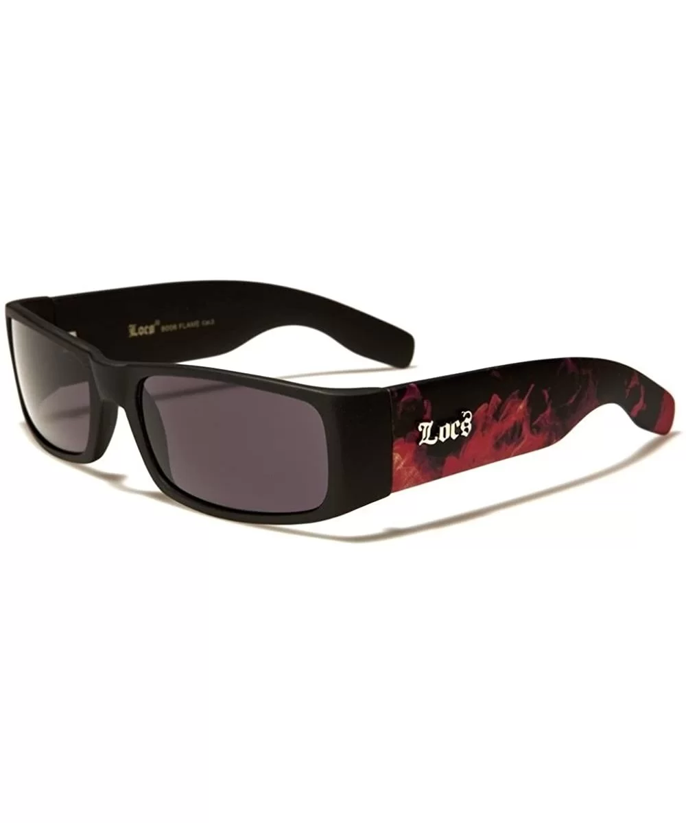 Flame Print Slim Rectangular Wrap Sunglasses - CN18DU5DAAA $8.44 Rectangular