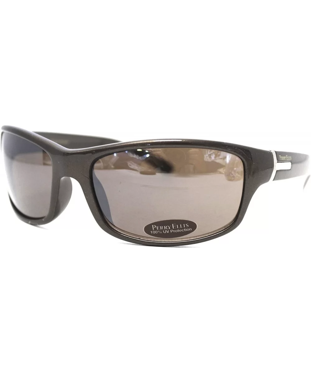 Sunglasses Mens Brown Plastic Rectangle Wrap- Solid Brown Lens 13-1 - CO118V115WJ $23.53 Rectangular