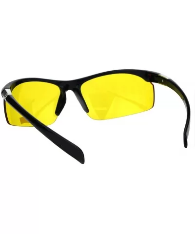 Yellow Lens Sunglasses Mens Half Rim Wrap Gloomy Foggy Shades UV 400 - Shiny Black - C718I6UWYTC $7.46 Wrap