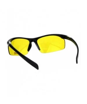 Yellow Lens Sunglasses Mens Half Rim Wrap Gloomy Foggy Shades UV 400 - Shiny Black - C718I6UWYTC $7.46 Wrap