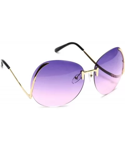 Women's Rimless Gold Sunglasses Curved Metal Arms Square Oversized Two Tone Lens - Purple & Pink - CE18EONESZN $10.40 Square