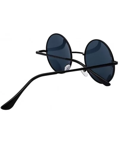 Men Round Mirror UV400 Sunglasses Women Steampunk Glasses Eyewear - Black - CP183CMTGX2 $7.29 Round