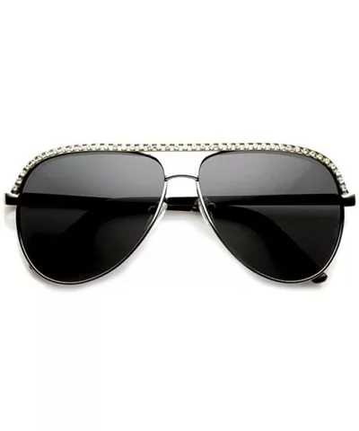 Rhinestones Womens Aviator Metal Sunglasses Stunner Fashion Celebrity Bling - Silver - CU12BLAW5KL $7.74 Aviator