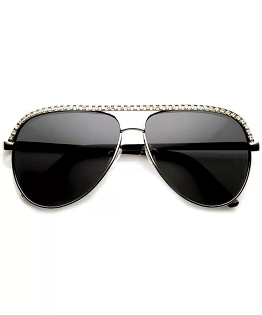 Rhinestones Womens Aviator Metal Sunglasses Stunner Fashion Celebrity Bling - Silver - CU12BLAW5KL $7.74 Aviator