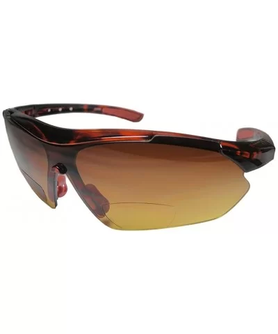 Fashion Bifocal Sunglasses Wrap Around Sports Design Anti Glare Coating - Tort Red W/ Amber Lens - CX17YGEYDUZ $6.31 Sport