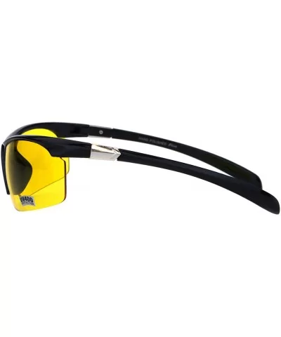 Yellow Lens Sunglasses Mens Half Rim Wrap Gloomy Foggy Shades UV 400 - Shiny Black - C718I6UWYTC $7.46 Wrap