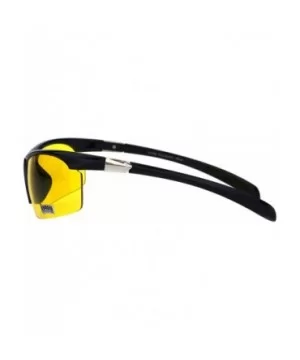 Yellow Lens Sunglasses Mens Half Rim Wrap Gloomy Foggy Shades UV 400 - Shiny Black - C718I6UWYTC $7.46 Wrap