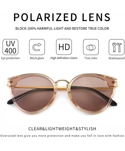 Oversized Vintage Polarized Cat Eye Sunglasses for Women UV400 - Transparent Brown Frame/Light-brown Lens - C918QQLUU4X $13.5...