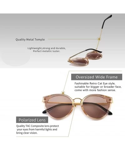 Oversized Vintage Polarized Cat Eye Sunglasses for Women UV400 - Transparent Brown Frame/Light-brown Lens - C918QQLUU4X $13.5...