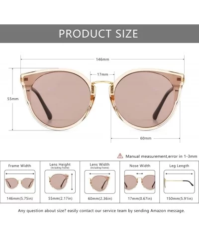 Oversized Vintage Polarized Cat Eye Sunglasses for Women UV400 - Transparent Brown Frame/Light-brown Lens - C918QQLUU4X $13.5...