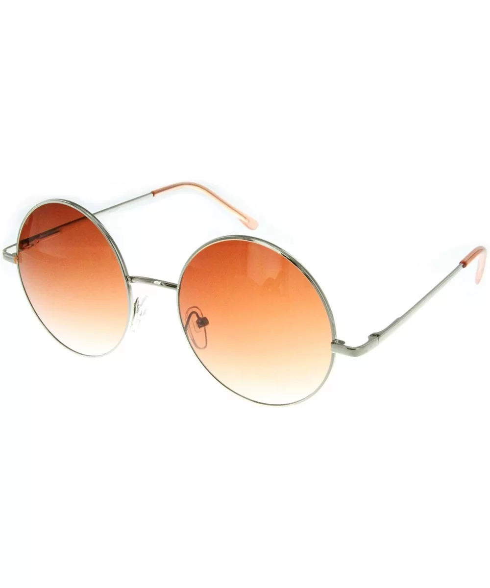 Evelyn" Women's Designer Retro Round Sunglasses with Spring Hinge - Chrome W/ Mango Lens - C712F84W5CZ $9.06 Shield