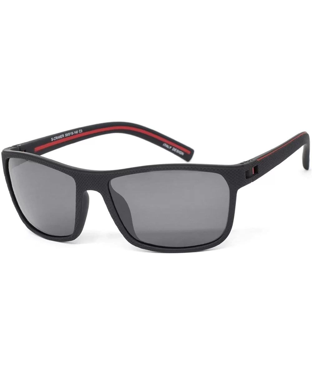 Mens TR90 Polarized UV 400 Protection Sport Rectangle Square Sunglasses for Men - Black/Red Line - C518WK2OREE $15.26 Rectang...