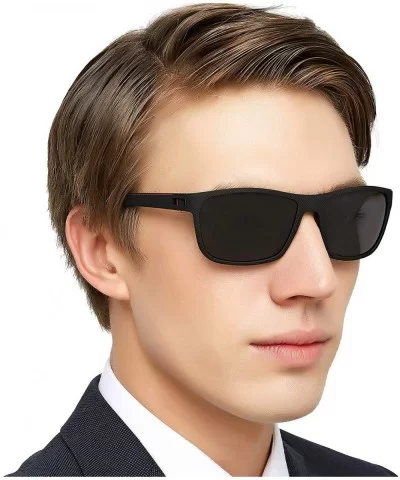 Mens TR90 Polarized UV 400 Protection Sport Rectangle Square Sunglasses for Men - Black/Red Line - C518WK2OREE $15.26 Rectang...