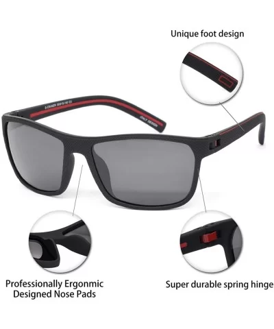 Mens TR90 Polarized UV 400 Protection Sport Rectangle Square Sunglasses for Men - Black/Red Line - C518WK2OREE $15.26 Rectang...