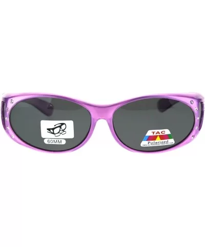 Polarized Womens Rhinestone Pearl Oval Round 60mm OTG Fit Over Sunglasses - Lavender - CD185G9Q5XZ $10.52 Oval