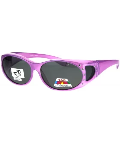 Polarized Womens Rhinestone Pearl Oval Round 60mm OTG Fit Over Sunglasses - Lavender - CD185G9Q5XZ $10.52 Oval