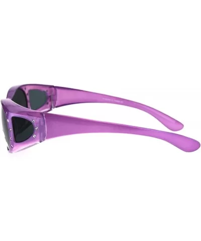 Polarized Womens Rhinestone Pearl Oval Round 60mm OTG Fit Over Sunglasses - Lavender - CD185G9Q5XZ $10.52 Oval