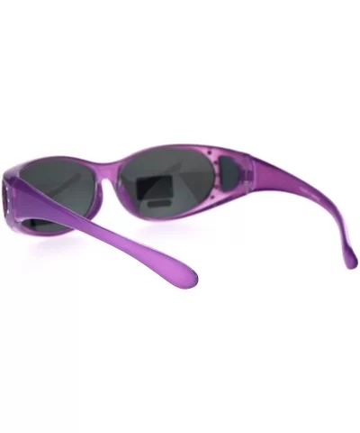 Polarized Womens Rhinestone Pearl Oval Round 60mm OTG Fit Over Sunglasses - Lavender - CD185G9Q5XZ $10.52 Oval