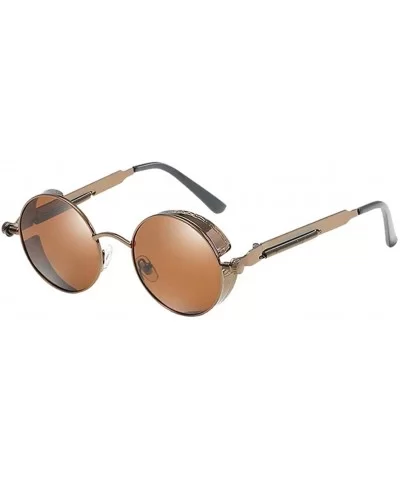 Unisex Sunglasses Polarized Round Metal Shades Steampunk UV400 Eyewear - Brown Frame/Brown Lens - CN18OW0XDLO $16.91 Goggle