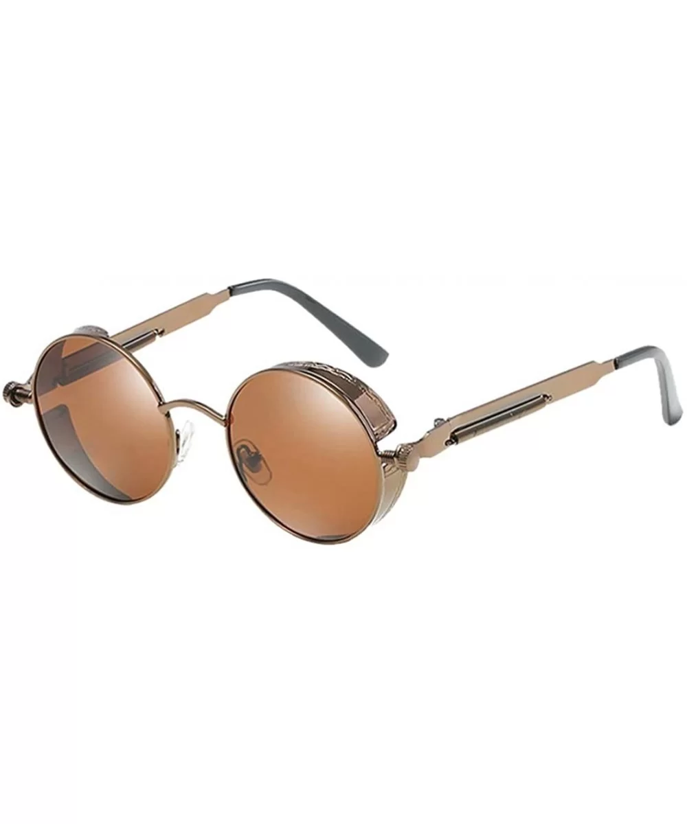 Unisex Sunglasses Polarized Round Metal Shades Steampunk UV400 Eyewear - Brown Frame/Brown Lens - CN18OW0XDLO $16.91 Goggle