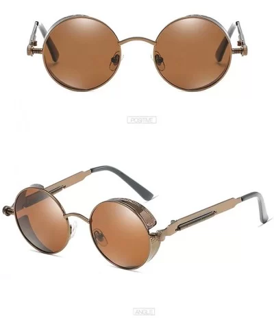 Unisex Sunglasses Polarized Round Metal Shades Steampunk UV400 Eyewear - Brown Frame/Brown Lens - CN18OW0XDLO $16.91 Goggle