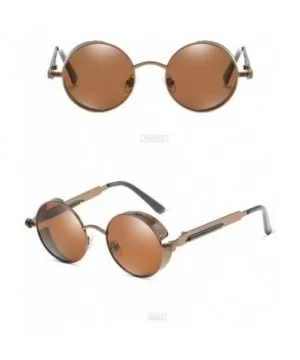 Unisex Sunglasses Polarized Round Metal Shades Steampunk UV400 Eyewear - Brown Frame/Brown Lens - CN18OW0XDLO $16.91 Goggle