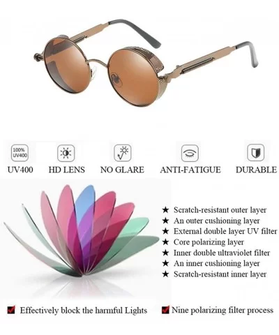 Unisex Sunglasses Polarized Round Metal Shades Steampunk UV400 Eyewear - Brown Frame/Brown Lens - CN18OW0XDLO $16.91 Goggle