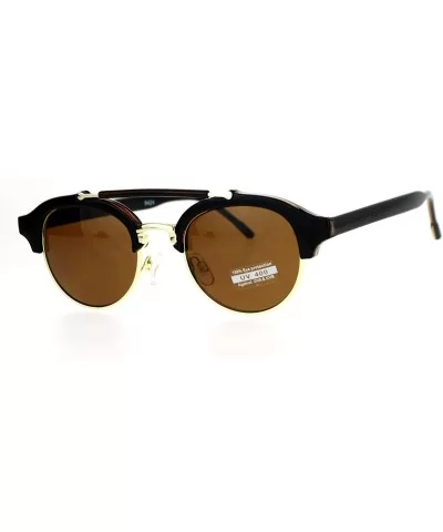 Retro Vintage Double Bridge Hipster Half Rim Sunglasses - Black Brown - C212ITP8FBZ $8.93 Round