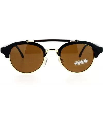 Retro Vintage Double Bridge Hipster Half Rim Sunglasses - Black Brown - C212ITP8FBZ $8.93 Round