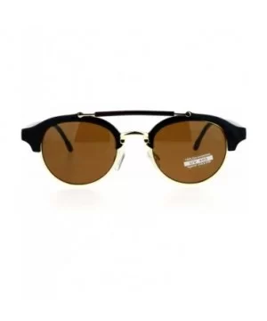 Retro Vintage Double Bridge Hipster Half Rim Sunglasses - Black Brown - C212ITP8FBZ $8.93 Round