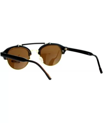 Retro Vintage Double Bridge Hipster Half Rim Sunglasses - Black Brown - C212ITP8FBZ $8.93 Round