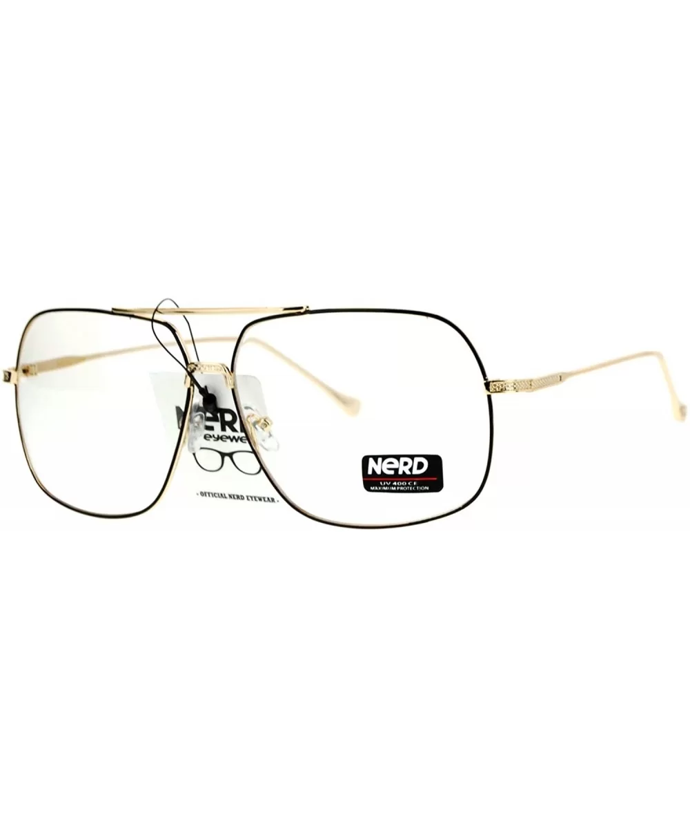 Clear Lens Eyeglasses Oversized Square Metal Vintage Driver Fashion - Black Gold - C5186GEY0LX $6.60 Oversized