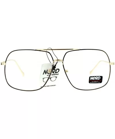 Clear Lens Eyeglasses Oversized Square Metal Vintage Driver Fashion - Black Gold - C5186GEY0LX $6.60 Oversized