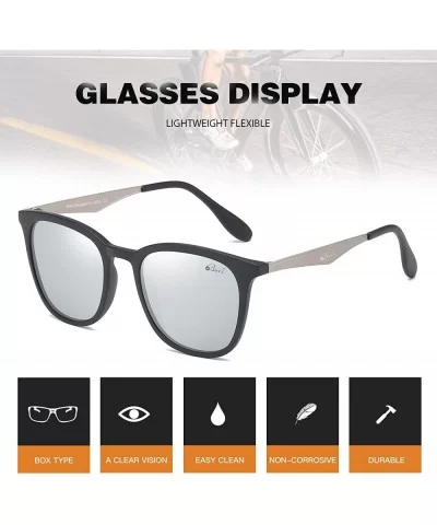 Sunglasses Polarized Mirror Lenses Vintage Square UV Protection for Women TR2530 - Silver - CQ18OQ0ROR6 $7.01 Oversized