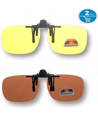 Clip On Sunglasses Polarized Driving Glasses-Retro Night Vision Outdoor - Yellow+brown - CL184XAQDUG $5.72 Oval