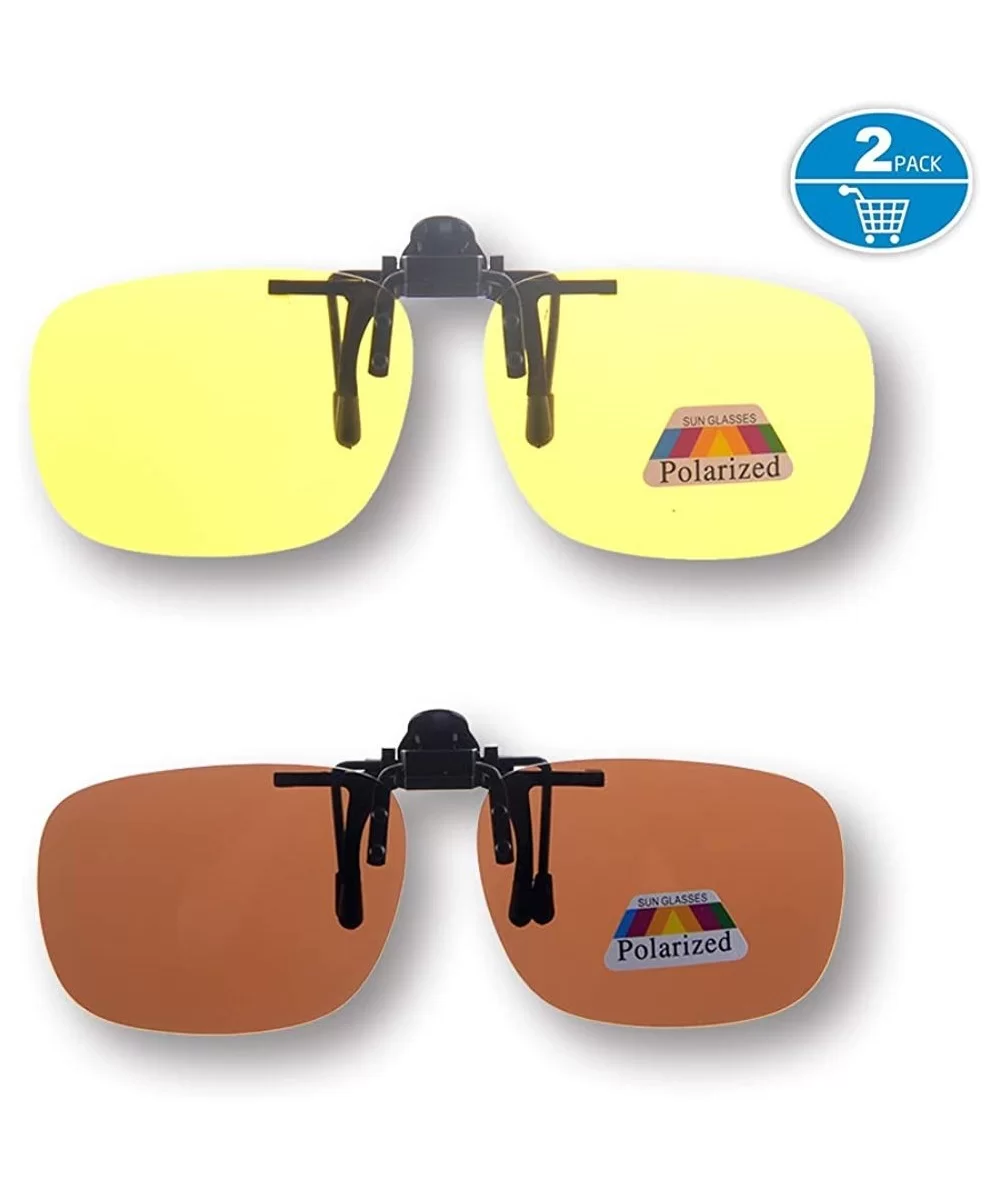 Clip On Sunglasses Polarized Driving Glasses-Retro Night Vision Outdoor - Yellow+brown - CL184XAQDUG $5.72 Oval