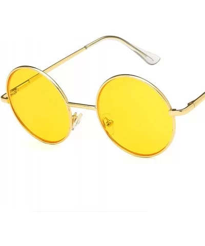 Unisex Sunglasses Retro Silver Grey Yellow Drive Holiday Round Non-Polarized UV400 - Gold Yellow - CF18RLG5OLY $7.12 Round