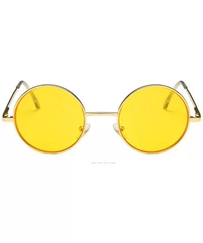 Unisex Sunglasses Retro Silver Grey Yellow Drive Holiday Round Non-Polarized UV400 - Gold Yellow - CF18RLG5OLY $7.12 Round