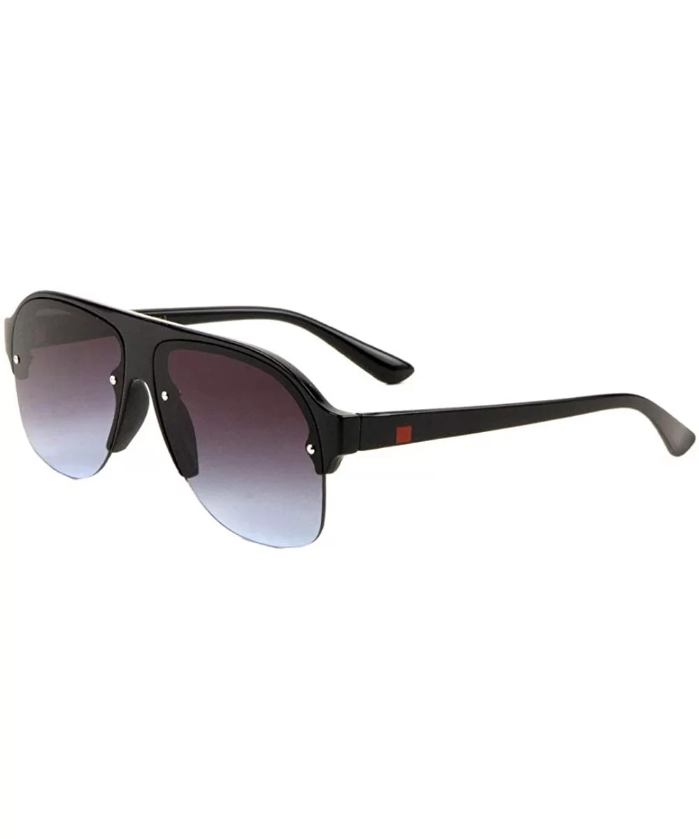 Flat Top Curved Edges Rimless Round Flat Lens Aviator Sunglasses - Blue - CL197R892RW $9.73 Round