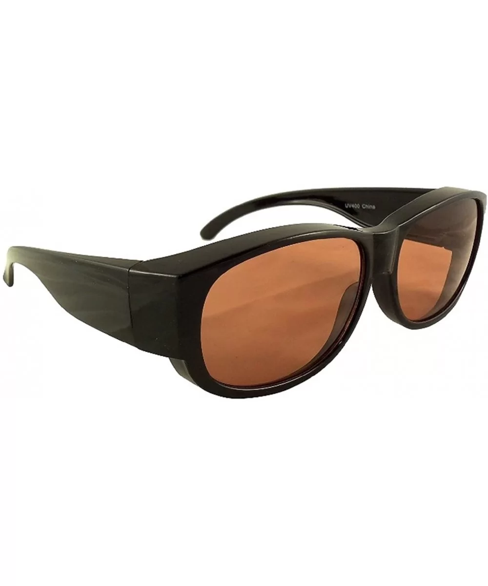 Men Women Blue Blocking Fit Over Sunglasses With HD Copper Driving Lenses - Medium Rectangular Black - CD12N7CESSK $9.07 Wrap